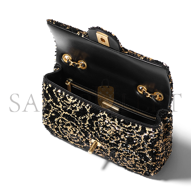 CHANEL FLAP BAG SEQUINS & GOLD-TONE METAL GOLDEN & BLACK AS4561 (21*14*8cm) CHANEL FLAP BAG SEQUINS & GOLD-TONE METAL GOLDEN & BLACK AS4561 (21*14*8cm)